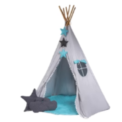 Tipi Bamboo Blanket House Play Crib Turquoise Gray Indoor Outdoor